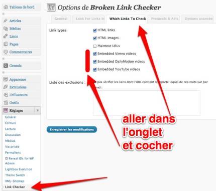 image pour montrer l'activation dans l'onglet Wich Links To Check dans les réglages généraux