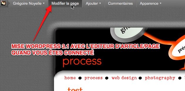 capture de la barre d'outils de WordPress 3.1