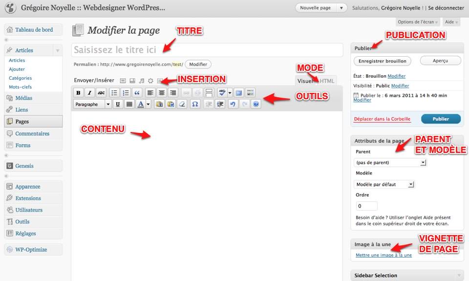 capture de l'interface de page