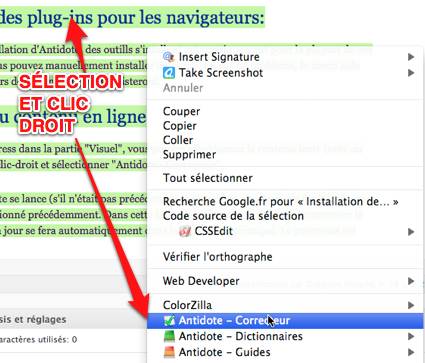 capture de Lancer le correcteur avec le clic droit