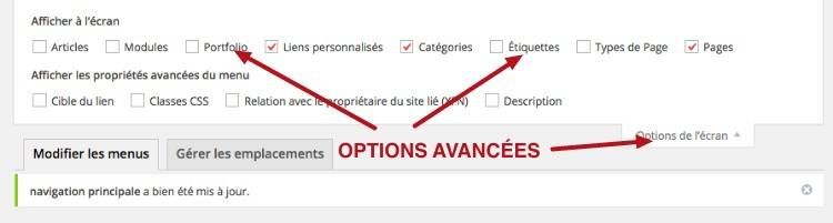 capture: Options d'écran pour les menu WordPress