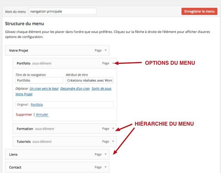 capture: Hiérarchie dans les menus WordPress