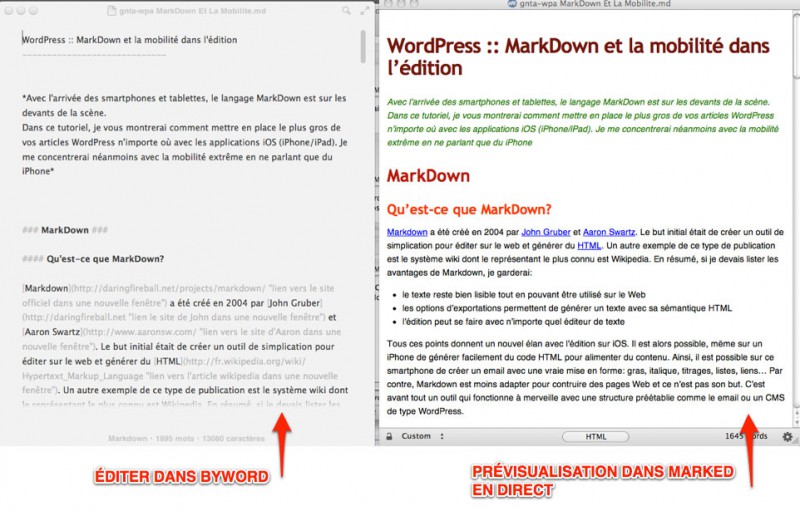 ByWord et Marked capture de ByWord et Marked