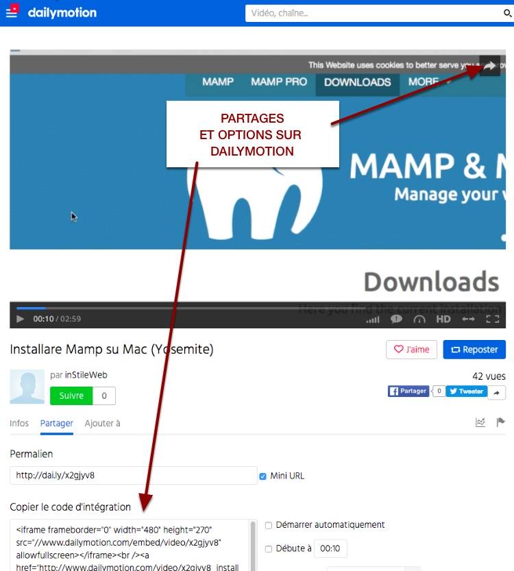 Obtenir un code d'intégration iframe sur Dailymotion