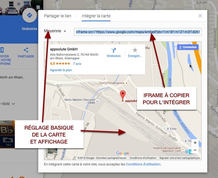 Taille de prévisualisation de la Google Map