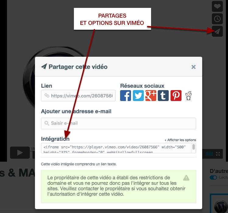 Obtenir un code vidéo iframe sur vimeo