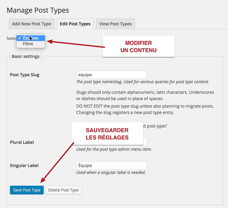 Editer un contenu personnalisé dans l'extension WordPress Custom Post Type UI