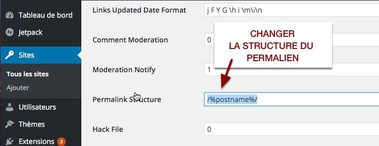 Permalien du réseau de site sans le Blog