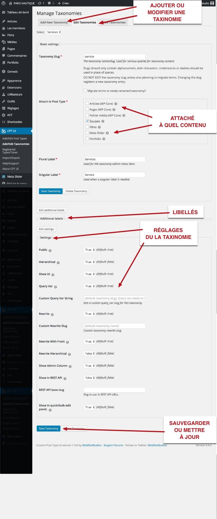 Ajout d'une nouvelle taxinomie WordPress avec Custom Post Type UI