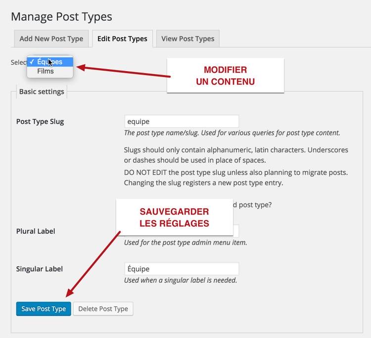 Editer un contenu personnalisé dans l'extension WordPress Custom Post Type UI