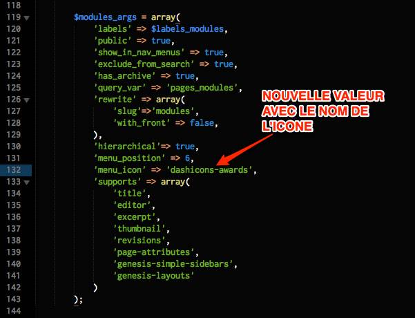 Nouvel argument pour l'icone du back-office de WordPress