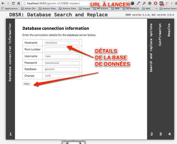 Capture: Détail de la base de données dans le script DBSR