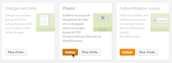 Capture: Activer Photon dans Jetpack de WordPress