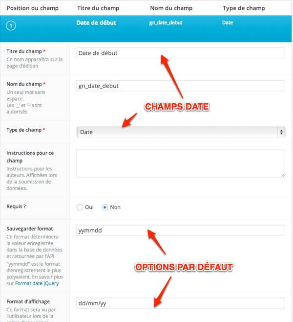 Capture: Installation du Champs date dans ACF