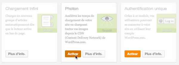 Capture: Activer Photon dans Jetpack de WordPress