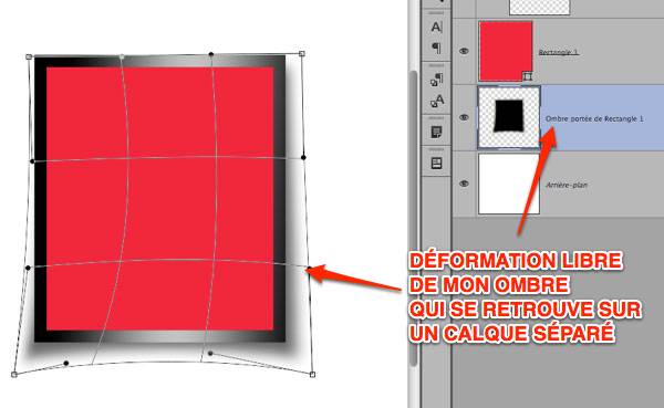 Capture: Déformation de l'ombre transférée dans Photoshop CC