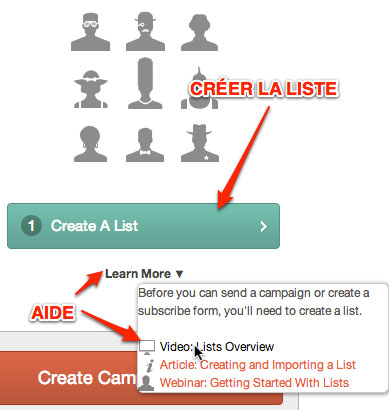 Capture: Créer une liste dans Mailchimp