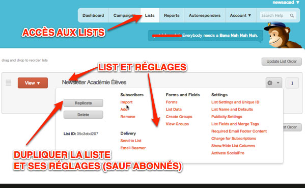 Capture: Modifier votre liste Mailchimp