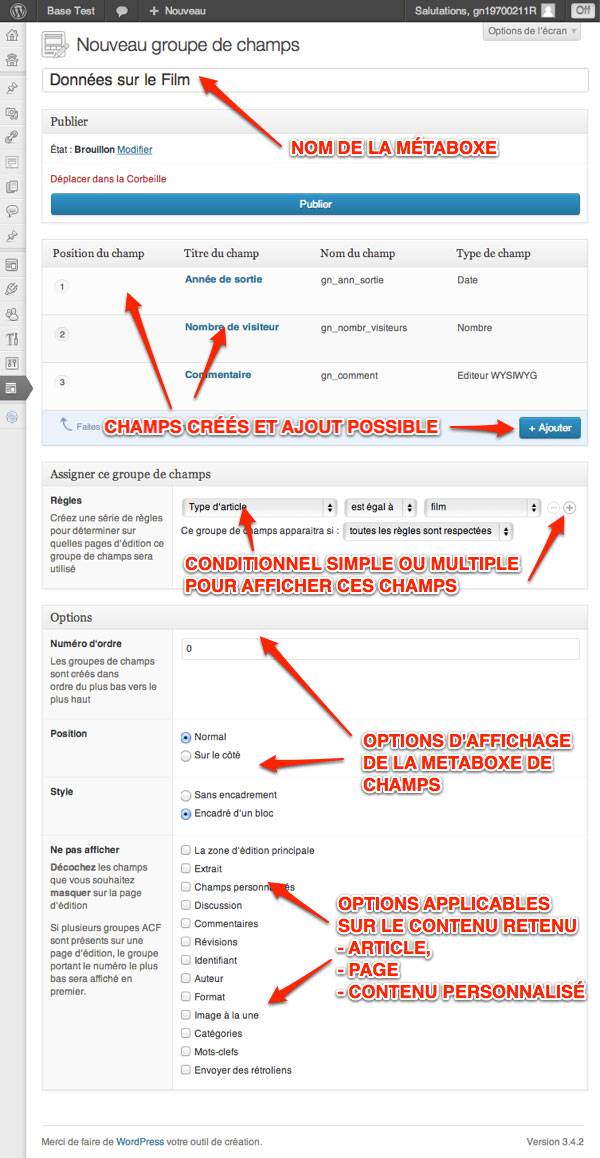 Capture: Nouveau groupe de champs dans Advanced Custom Field