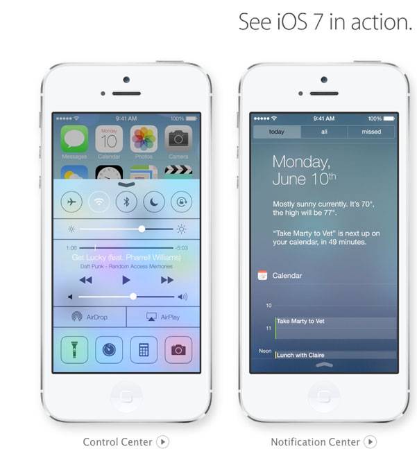 Capture: la nouvelle interface iOS 7 d'Apple en Action