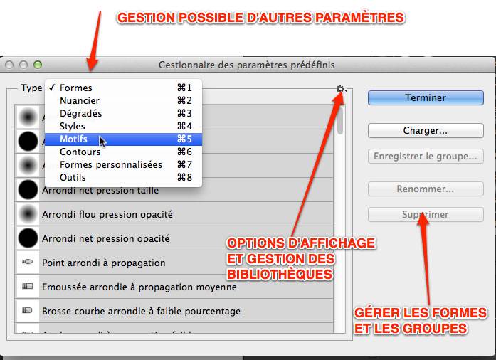 Capture: Fenêtre gestionnaire des paramètre prédéfinis