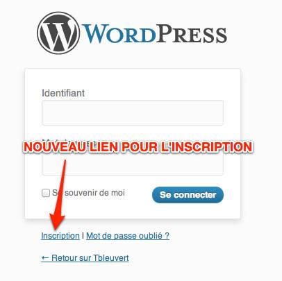 Capture: Inscription sur le réseau de site WordPress