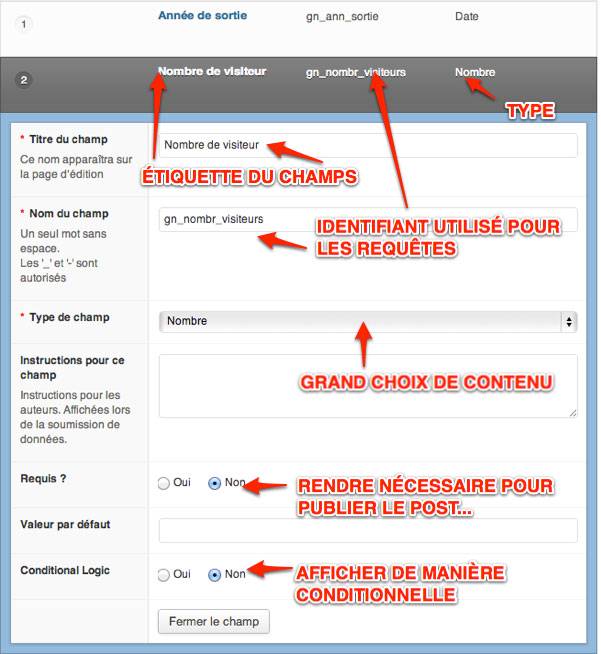 Capture: Création et modification de champs dans Advanced Custom Field