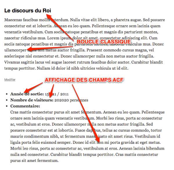 Capture: Affichage des champs Advanced Custom Field sur le site