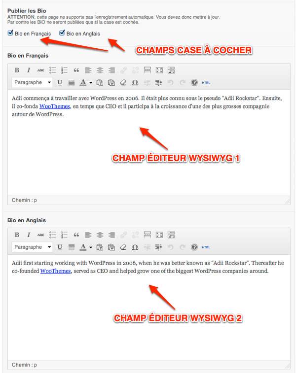 Capture: Métaboxe des cases à cocher dans le plugin ACF pour WordPress