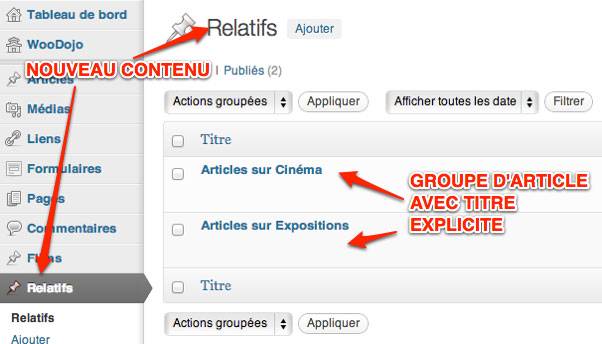 Capture: Liste d'articles relatifs dans WordPress