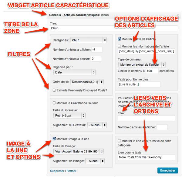 Capture: Widget Genesis Articles à Une dans le back-office