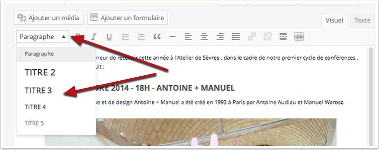 Capture: Menu déroulant de TinyMCE 4 dans WordPress