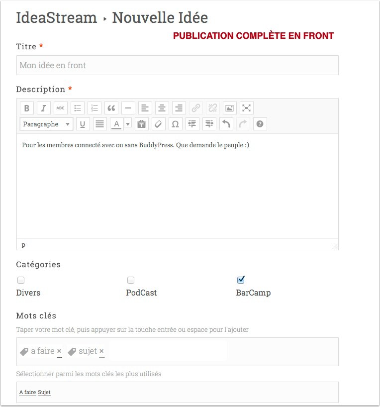 capture: WP Idea Stream 2 publier en front