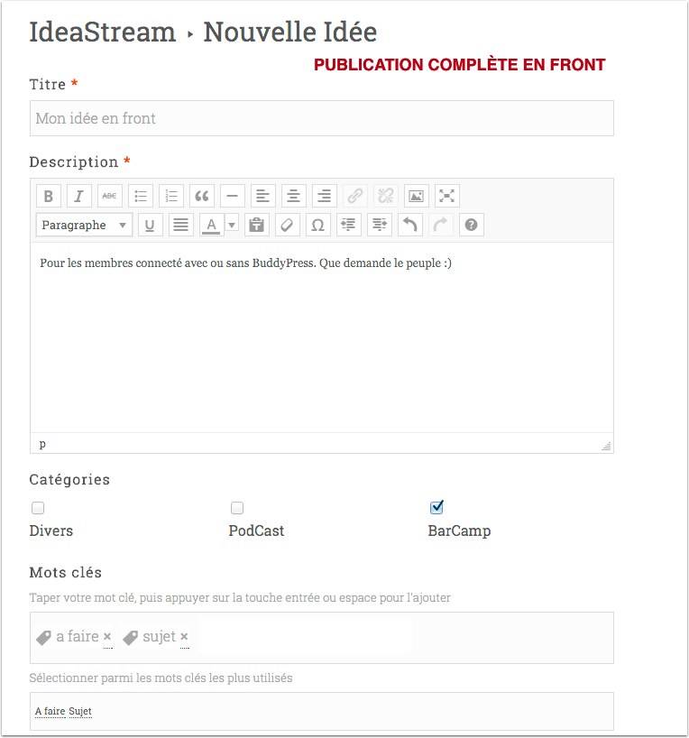 capture: WP Idea Stream 2 publier en front