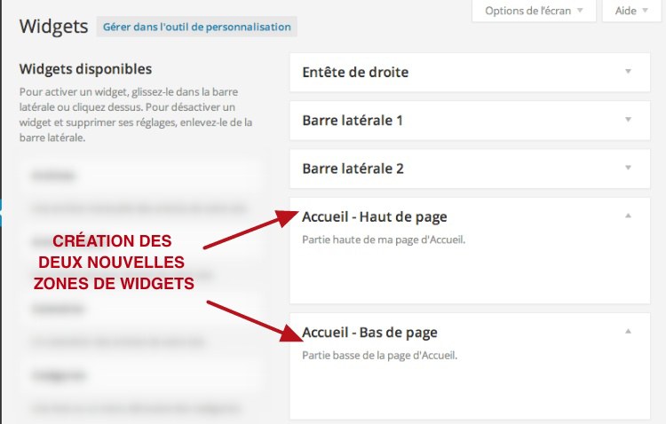 capture: Zone de Wiget WordPress créées pour Genesis