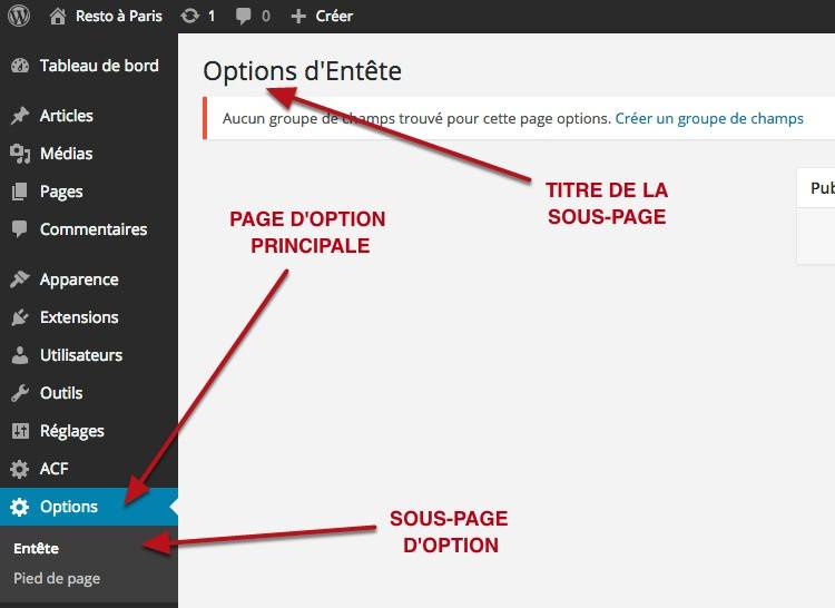 capture: Advanced Custom Fields, ajouter une page d'options dans WordPress