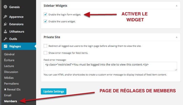 capture: Réglage du plugin WordPress Members