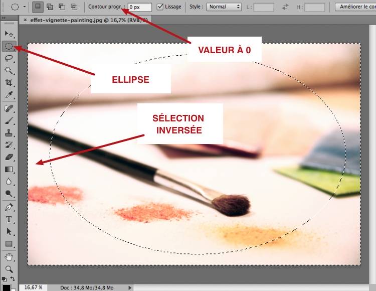 capture: Création de la sélection pour le vignettage dans Photoshop