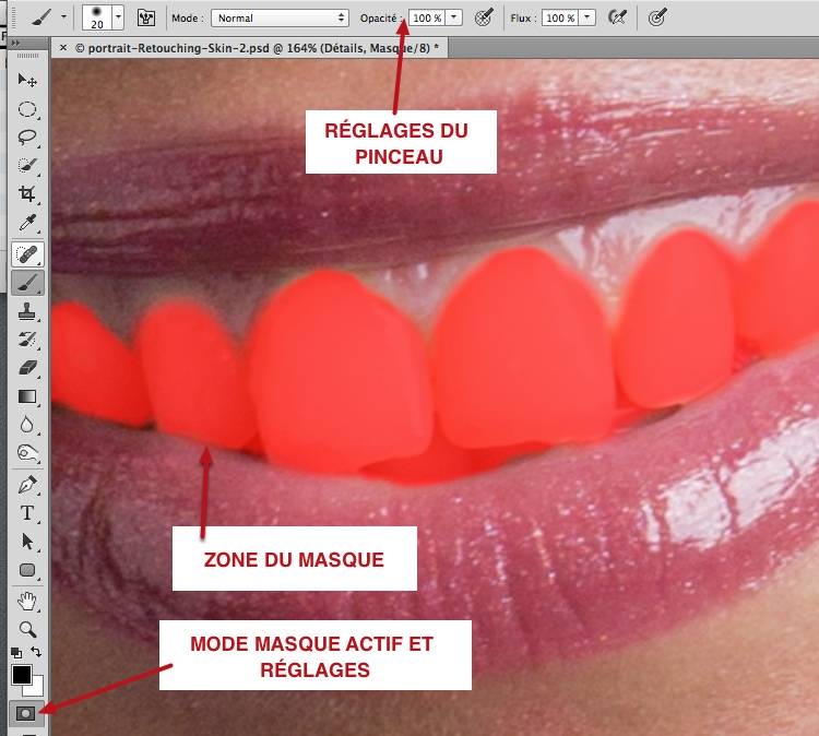 capture: Sélectionner les dents dans Photoshop avec le mode masque