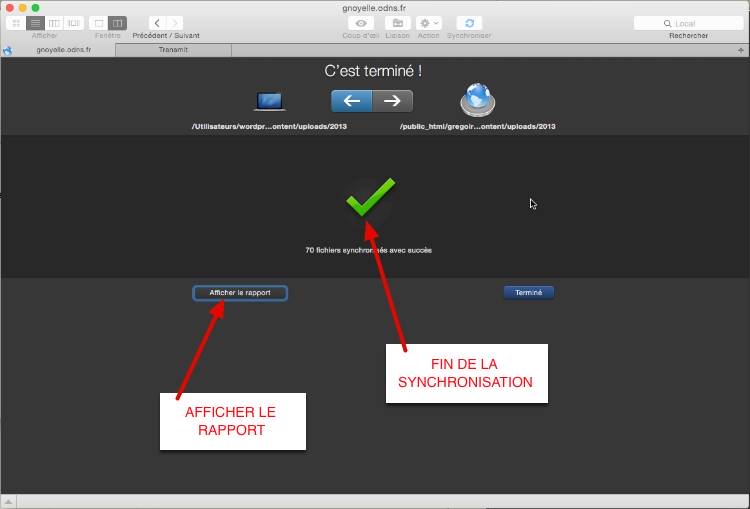 capture: rapport de la syncrhonisation dans Transmit