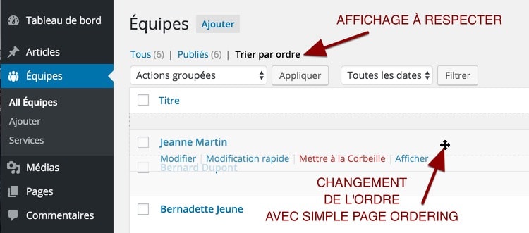 Changer l'ordre d'un contenu personnalisé dans WordPress