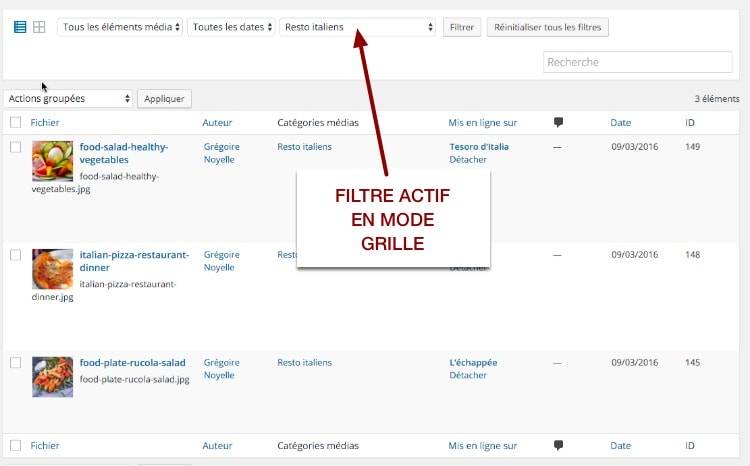 Filtre de Enhanced Media Library dans la page média