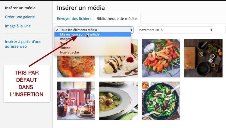 Filtre sur les médias mis en ligne sur l'article dans WordPress