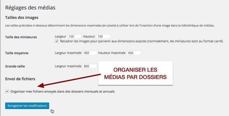 Option pour l'organisation des médias dans WordPress