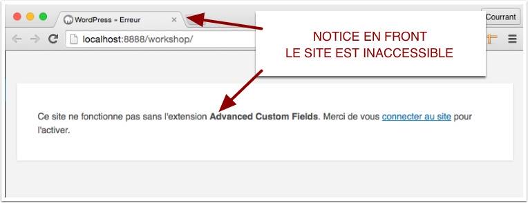 Notification en front quand Advanced Custom Fields n'est pas actif dans WordPress