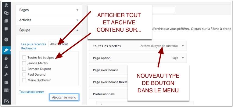 Affichage du lien vers les archive de contenus personnalisé dans le back-office WordPress