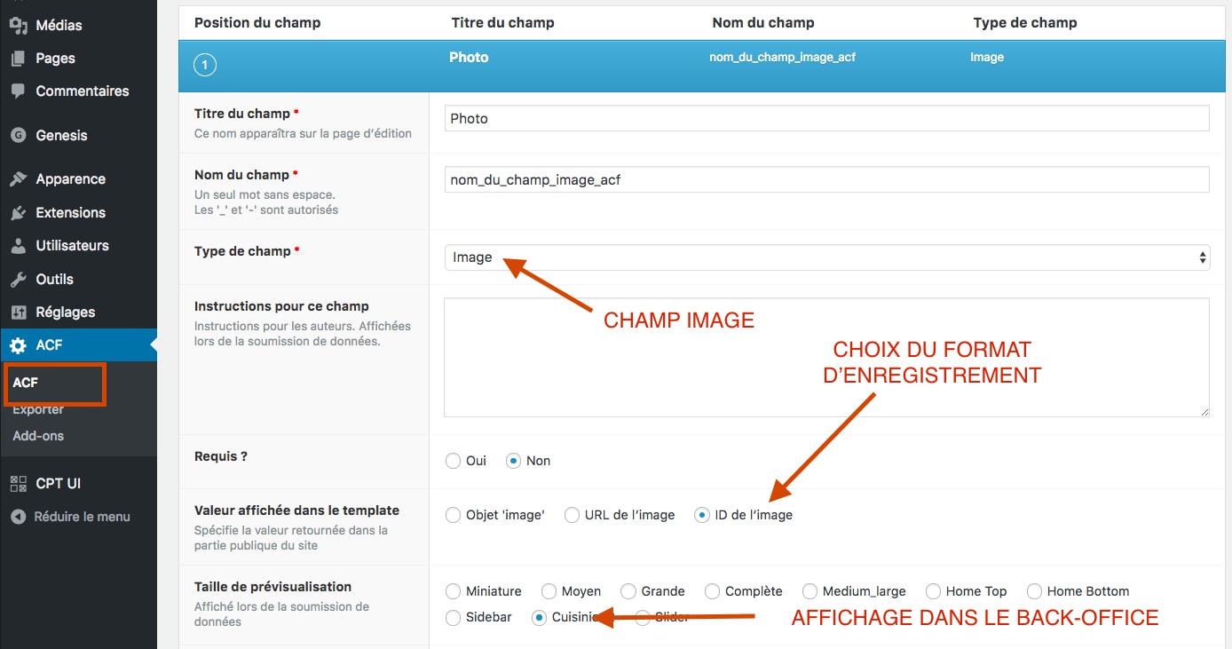 capture: Enregistrer le champ Image dans WordPress avec ACF