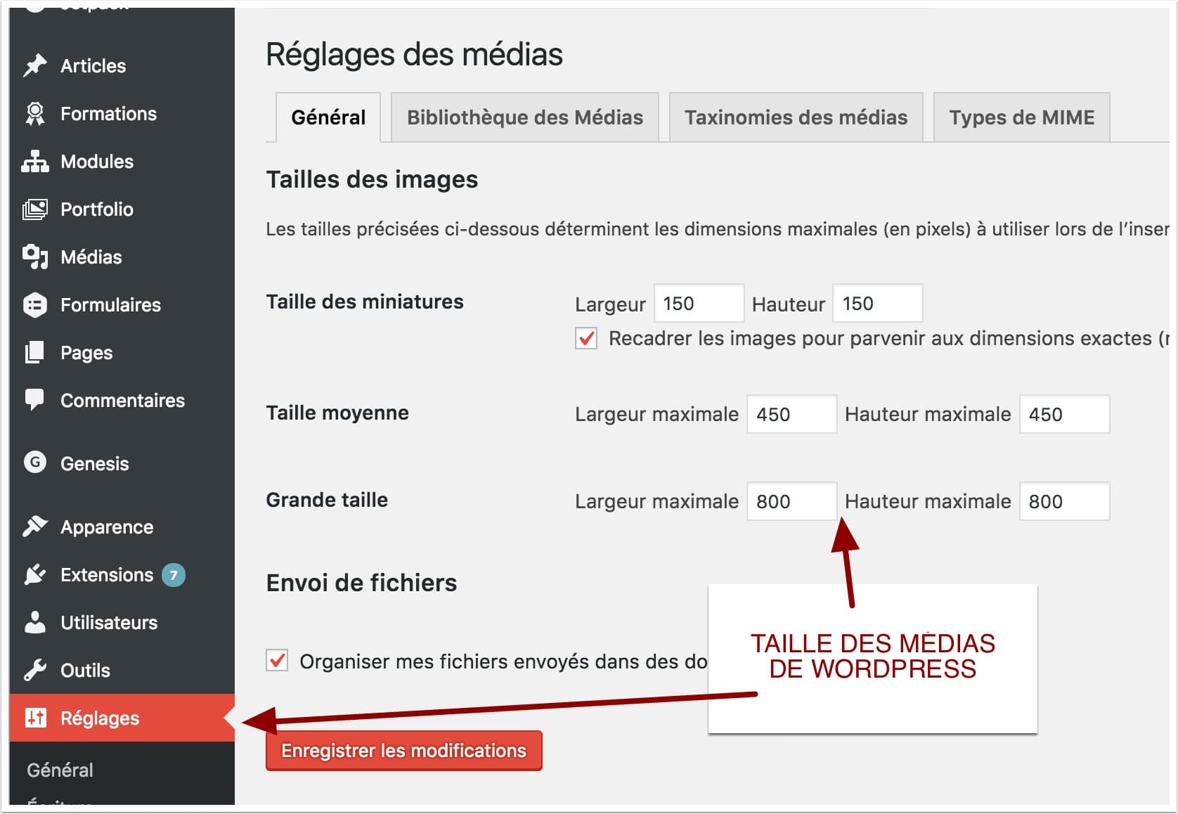 Réglage des tailles de médias dans WordPress