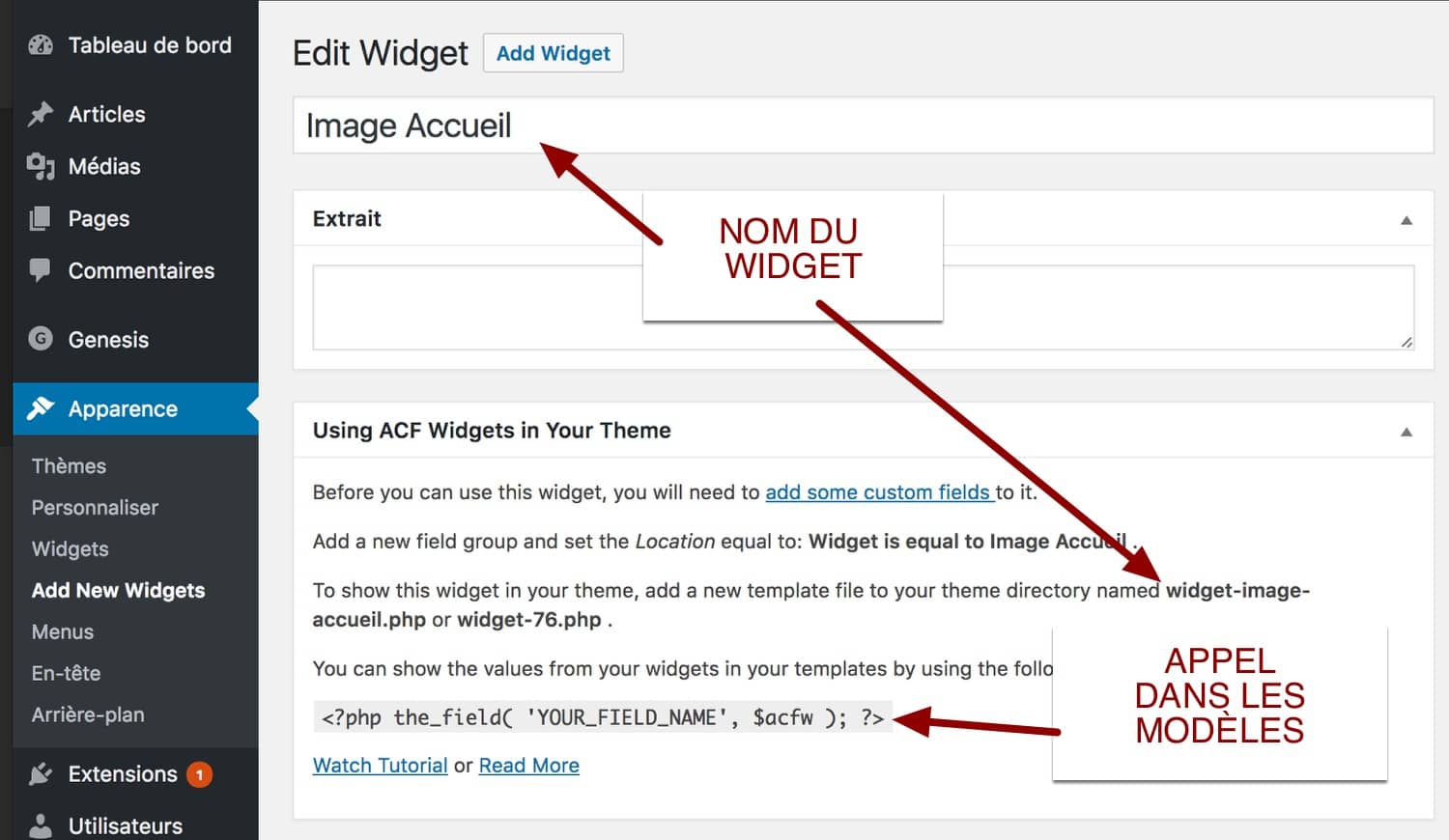 Création d'un nouveau Widget dans WordPress avec ACF Widget