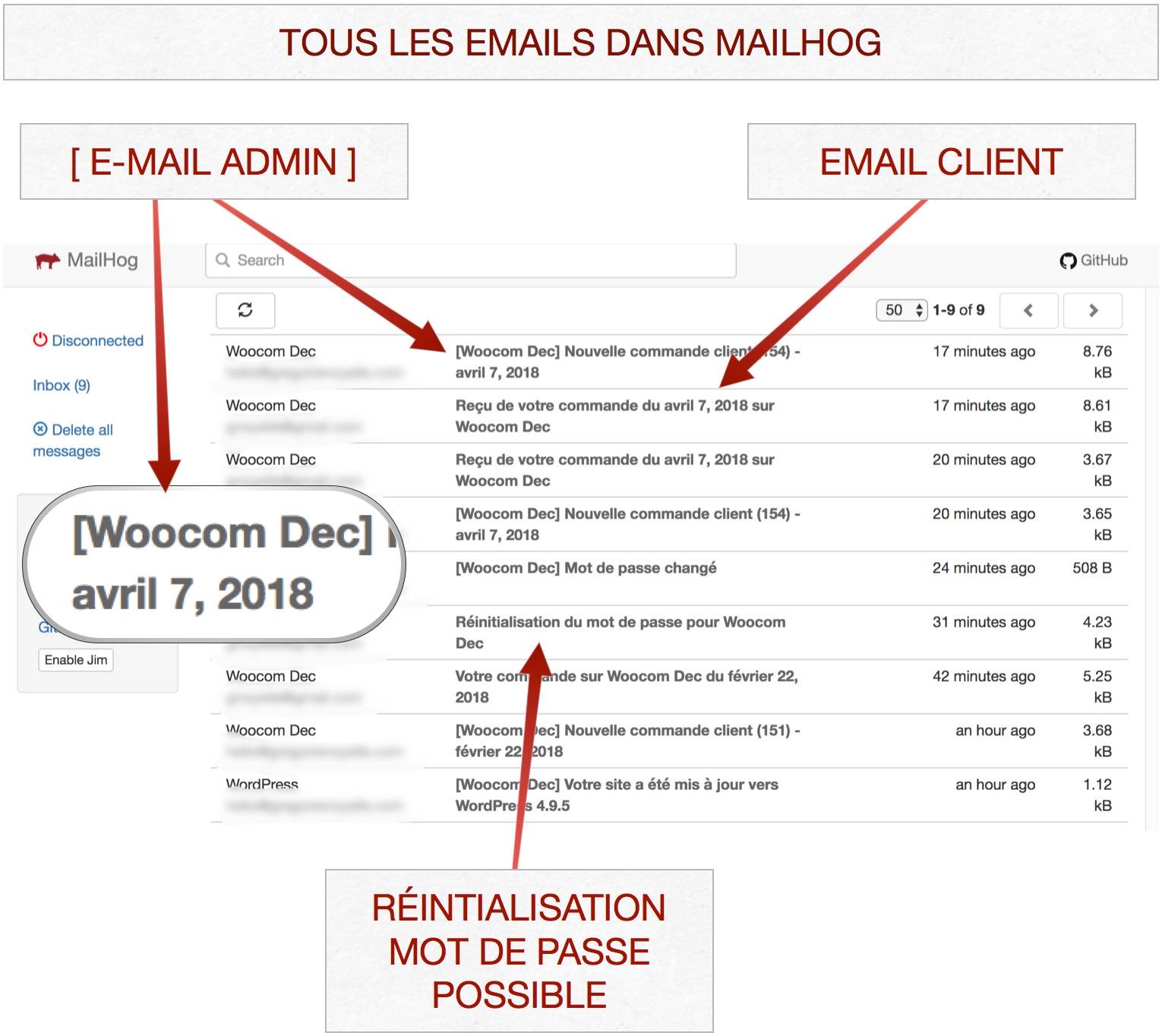 Emails WooCommerce dans MailHog
